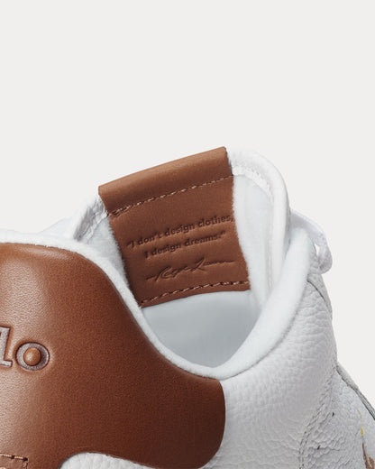 Ralph Lauren Masters Court Mens Leather Sneaker - White/Tan Multi Polo Pony