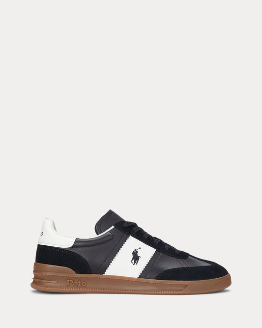 Ralph Lauren Heritage Aera Mens Leather - Suede Sneaker - Black/White | CHO | Designer Mens Trainers
