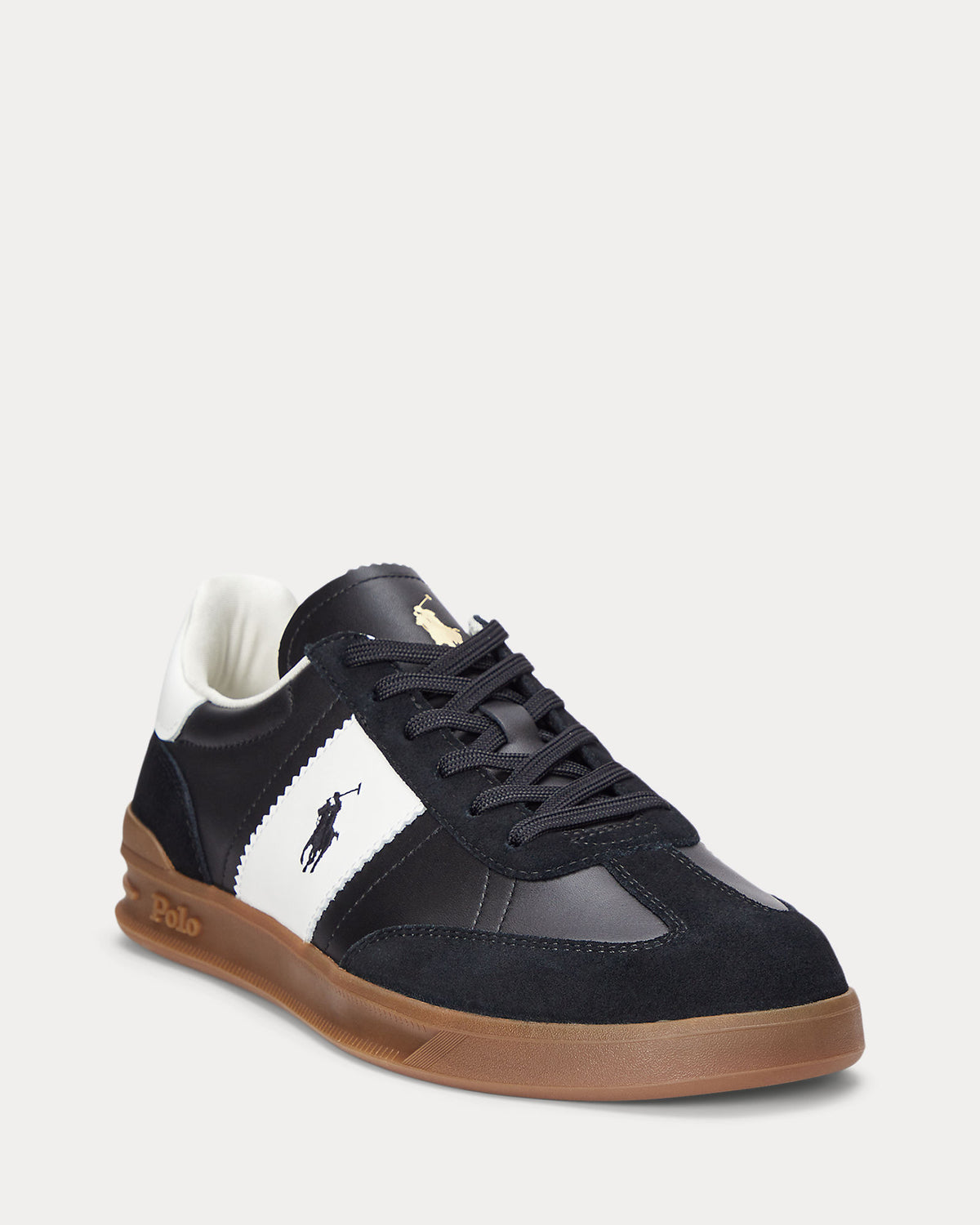 Ralph Lauren Heritage Aera Mens Leather-Suede Sneaker - Black/White