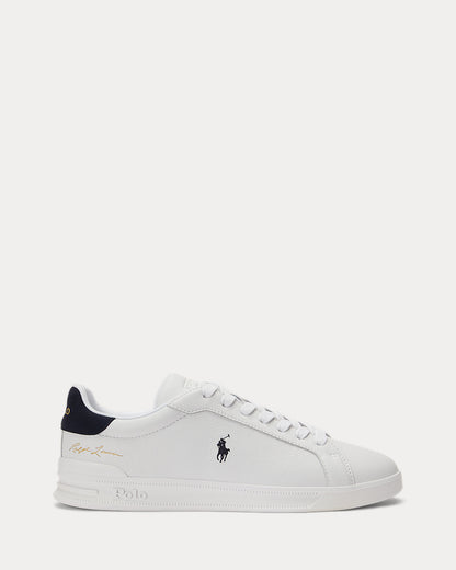 Ralph Lauren Heritage Court II Mens Leather Sneaker - White/Hunter Navy
