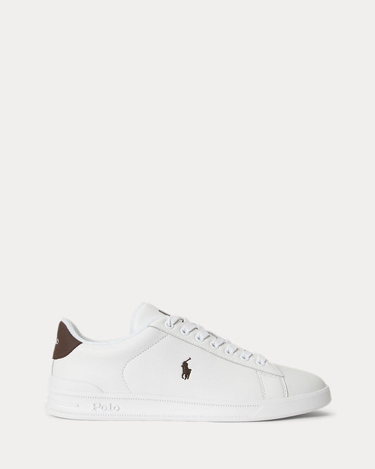 Ralph Lauren Heritage Court II Mens Leather Sneaker - White/Dark Brown | CHO | Designer Mens Trainers