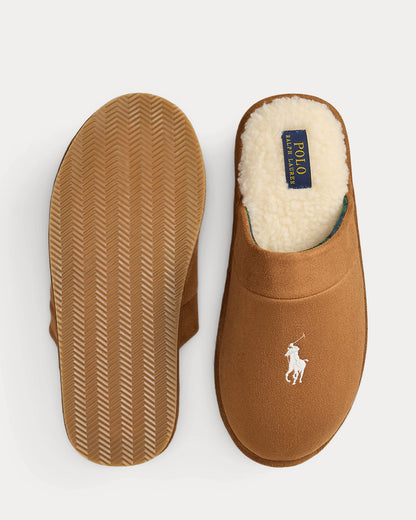 Ralph Lauren Klarence Mens Microsuede Scuff Slipper - Snuff/Blackwatch/Cream Polo Pony top/bottom