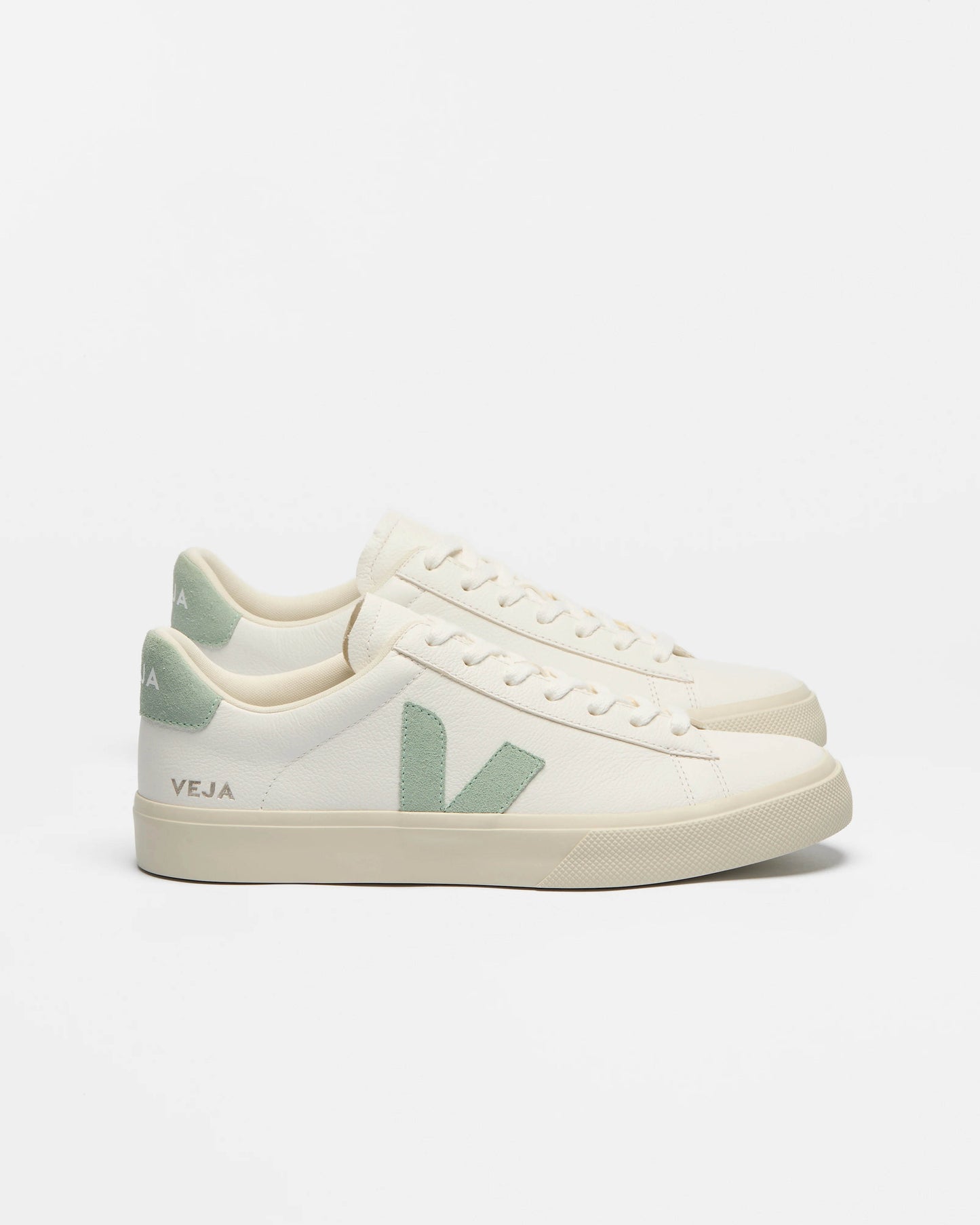 VEJA Campo Leather Womens Trainers - Extra White/Matcha