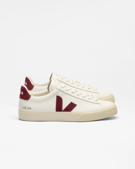 VEJA Campo Leather Womens Trainers - White/Garnet | CHO | Designer Womens Trainers