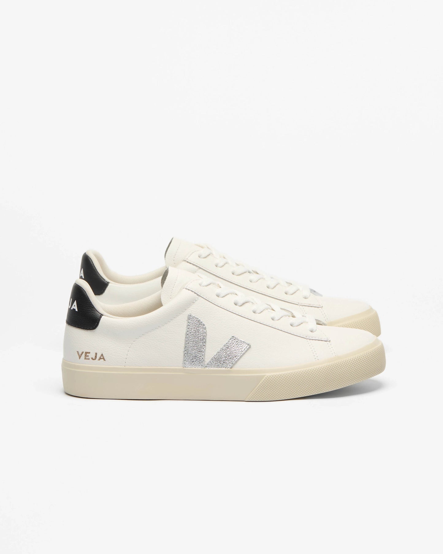 VEJA Campo Leather Womens Trainers - White/Silver/Black