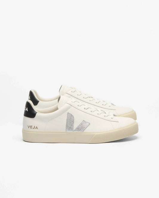 VEJA Campo Leather Womens Trainers - White/Silver/Black | CHO | Designer Womens Trainers