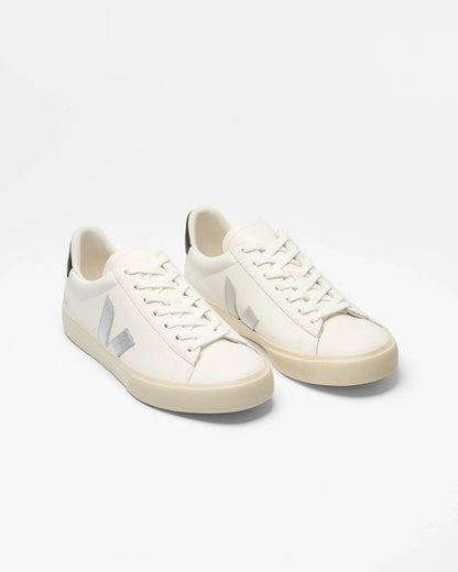 VEJA Campo Leather Womens Trainers - White/Silver/Black